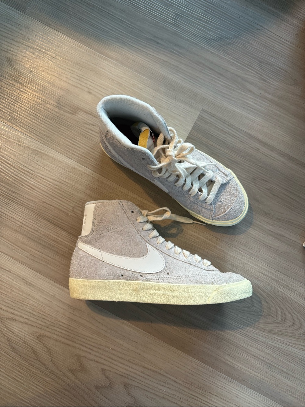 Nike Women’s Blazer Mid Suede Sneakers in Light Gray and White